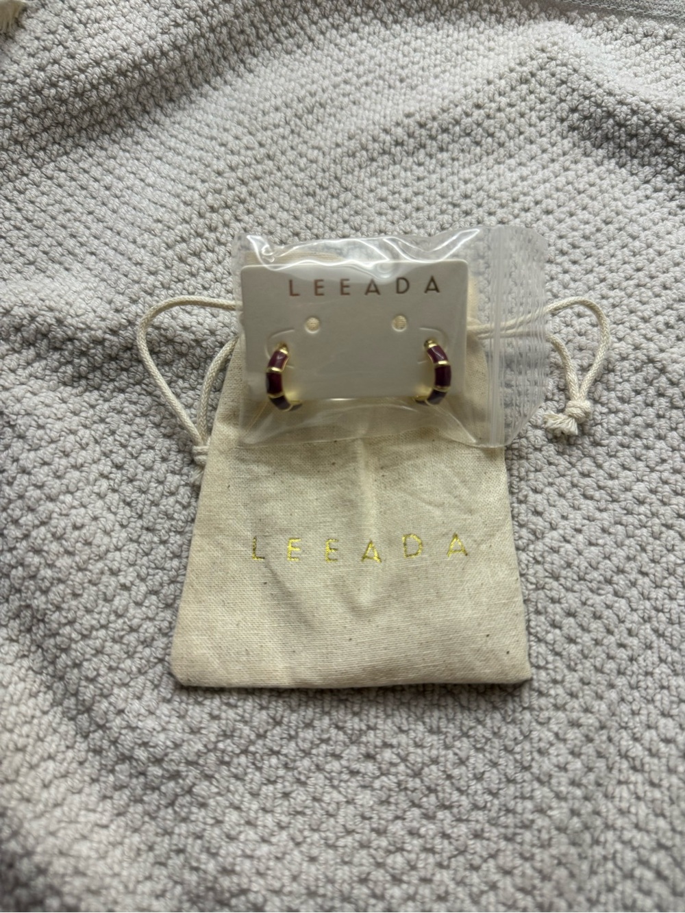 Leeada Gold Hoop Earrings with Burgundy Enamel Accent